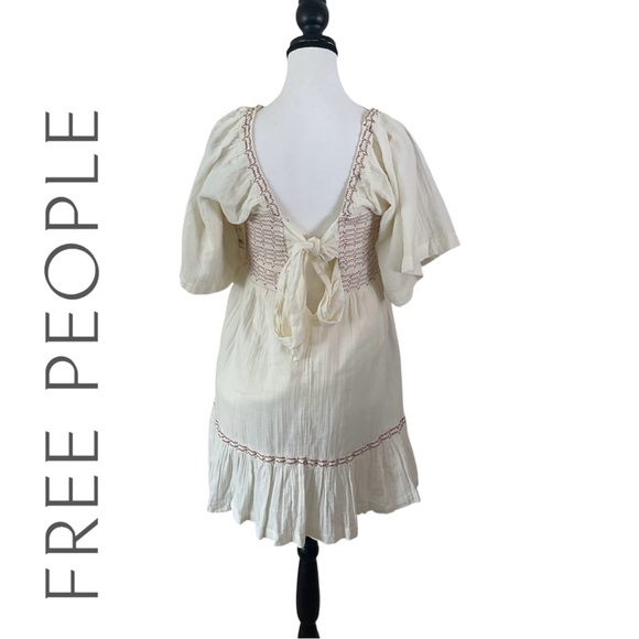 Free People Easy To Love Ivory Mini Dress Size Large NWT - Picture 4 of 16